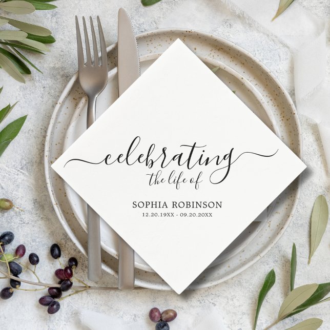 Guardanapo De Papel Simples Celebração Da Vida Escrita Elegante Funera (Criador carregado)