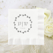 Simples Cinza Monograma Ivy Wreath Casamento