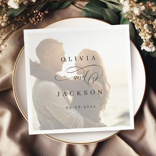 Guardanapo De Papel Simples e elegante casamento com fotos de roteiro
