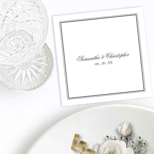 Guardanapo De Papel Simples Elegância Preto e Branco Casamento com Let (Criador carregado)