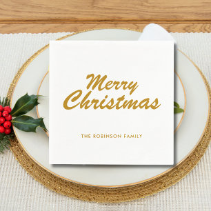 Guardanapo De Papel Simples Folha de Manuscrito Dourado de Natal