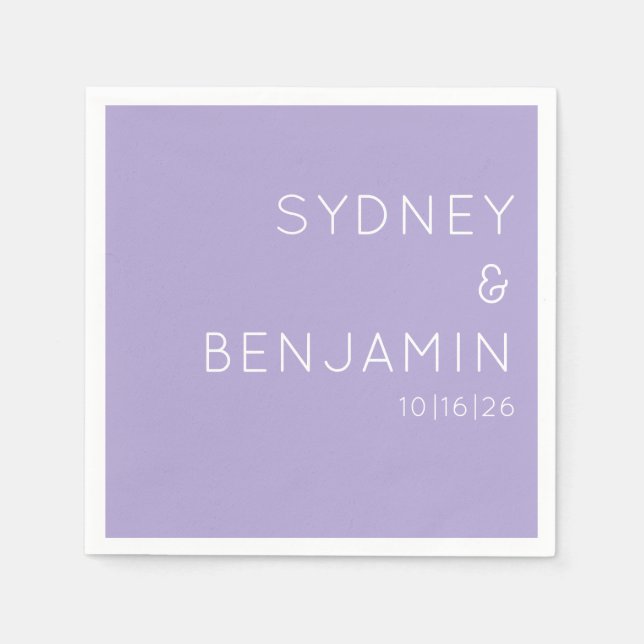 Guardanapo De Papel Simples Lavanda de Casamento Personalizado Moderno (Frente)