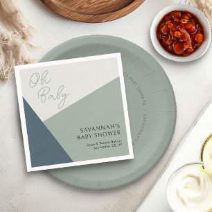 Guardanapo De Papel Simples Moderno Oh Baby Script Sage Tricolor Verde