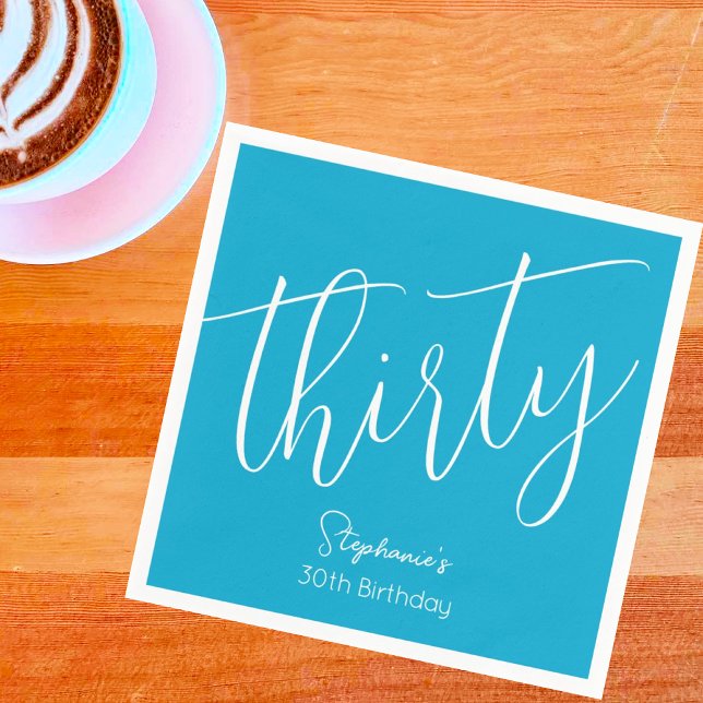 Guardanapo De Papel Simples moderno Script Aqua Blue aniversário de 30 (Criador carregado)