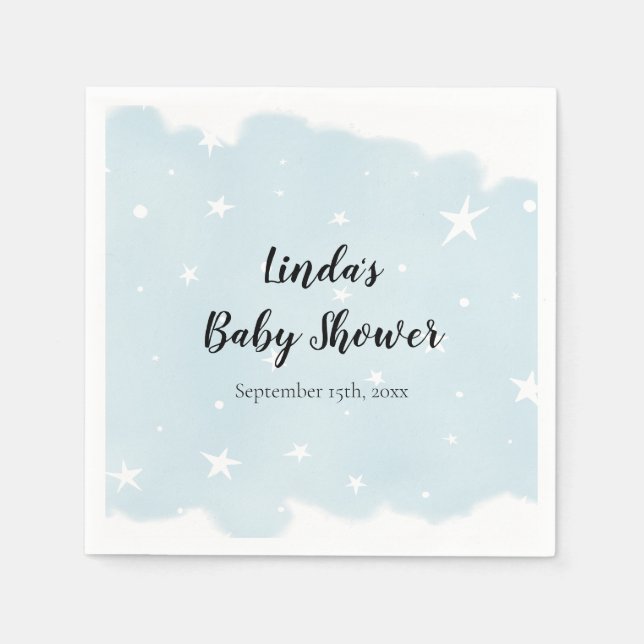 Guardanapo De Papel Simples Pastel Blue Watercolor Star Party (Frente)