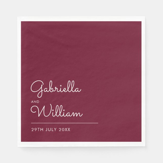 Guardanapo De Papel Simples Script Burgundy e Branco (Frente)