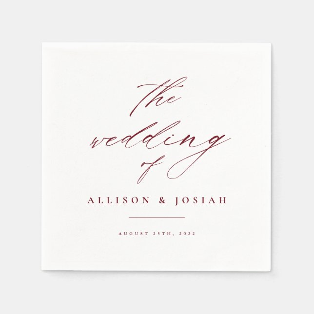 Guardanapo De Papel Simples Script Burgundy Maroon Wedding (Frente)