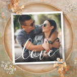 Guardanapo De Papel Simples Script Love Photo Napkins<br><div class="desc">Personalize com a sua foto favorita,  apresentando uma bela fonte de script branco com a palavra amor. Perfeito para casamentos,  chás de panela,  chás de fraldas,  batismos,  festas de noivado,  comemorações de aniversário,  graduações,  encontros de aniversário e outros eventos especiais ao longo do ano! Projetado por Thisnotme©</div>