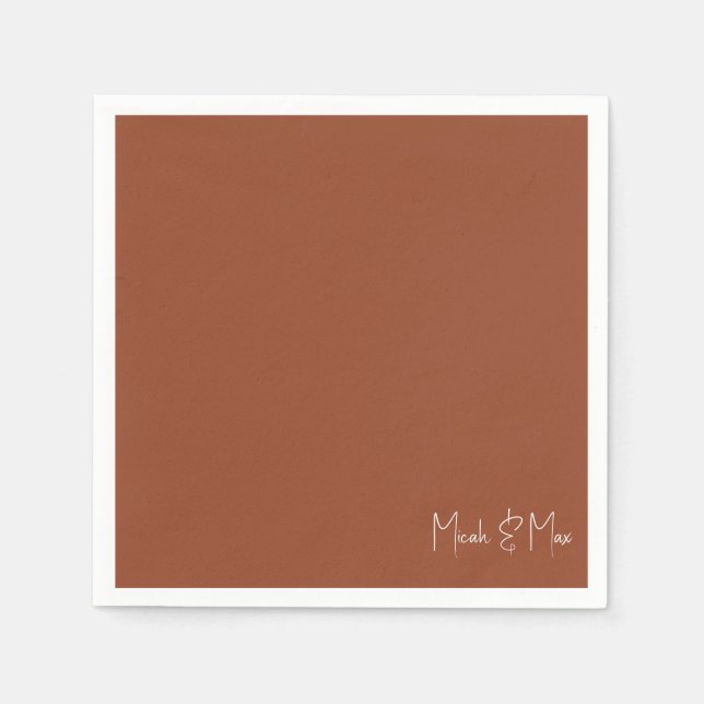Guardanapo De Papel Simples Terracotta Script Names Casamento Cocktail (Frente)