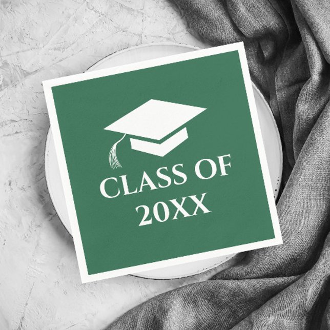 Guardanapo De Papel Simples Verde e Branco Classe de Ano de Graduação (Simple Green Graduation Class Graduation Party Napkins.)