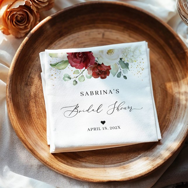 Guardanapo De Papel Simplesmente Belo Chuveiro Nupcial Floral Vermelho (Criador carregado)