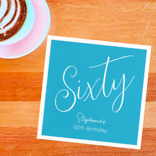 Guardanapo De Papel Simplesmente moderno Script Aqua Blue 60th Festa d