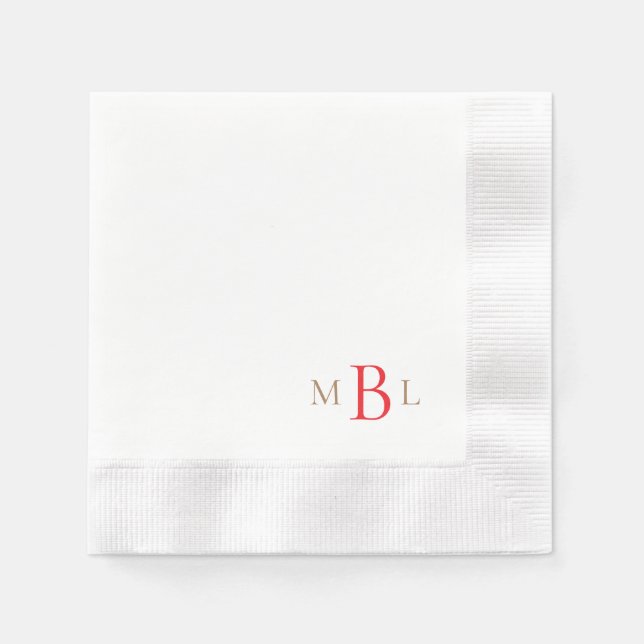 Guardanapo De Papel Simply Elegant Gold & Red Monogram Coined (Frente)