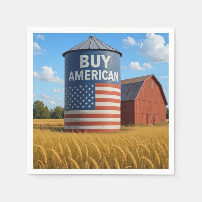 Guardanapo De Papel Sinal de "Comprar Americano" em um silo Fazenda (Frente)