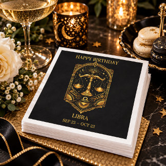 Guardanapo De Papel Sinal de Libra Elegante em Ouro e Preto |