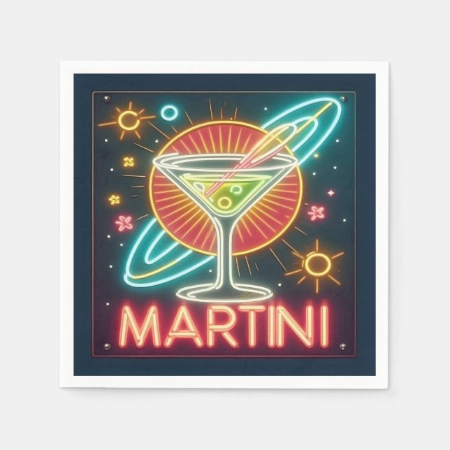 Guardanapo De Papel Sinal de Neon Martini meio século (Frente)