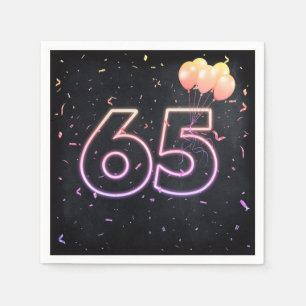 Guardanapo De Papel Sinal Neon de 65.º aniversário em Nápoles Negra