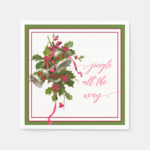 Sinos de Natal cor-de-rosa e papel Holly Napkin