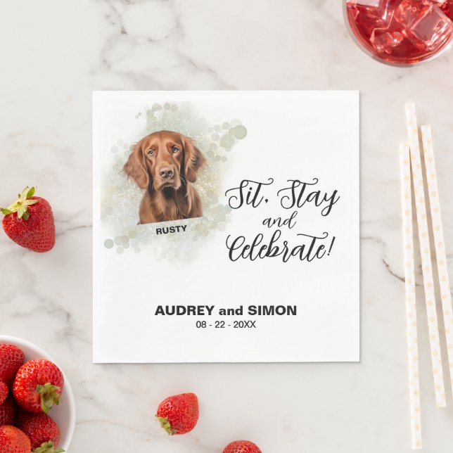Guardanapo De Papel Sit, Stay & Celebrate Irish Setter Wedding Drink (Insitu)