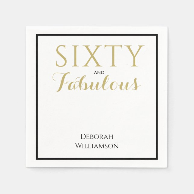 Guardanapo De Papel Sixty and Fabulous Black Gold 60th Birthday (Frente)