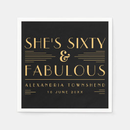 Guardanapo De Papel Sixty & Fabulous Art Deco Name Date 60th Birthday