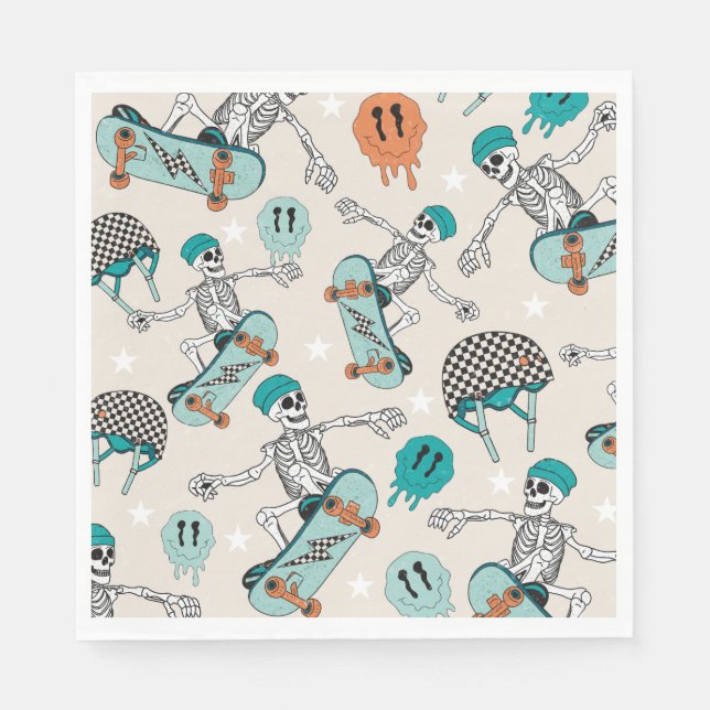 Guardanapo De Papel Skate Skeleton Party Napkins (Frente)
