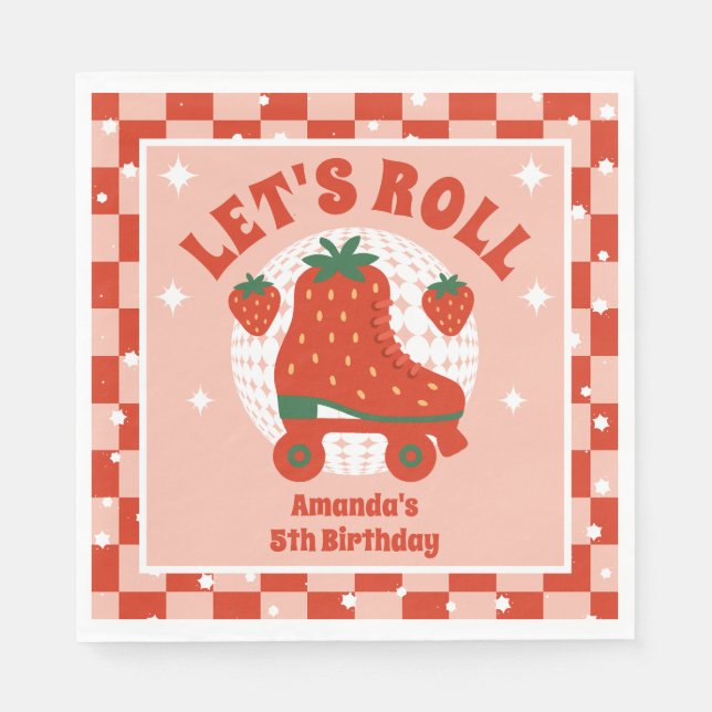 Guardanapo De Papel Skates de morango | Aniversário do Roller Retro (Frente)