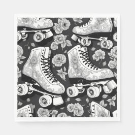 Guardanapo De Papel Skates quádruplos, rosas, design preto e branco.
