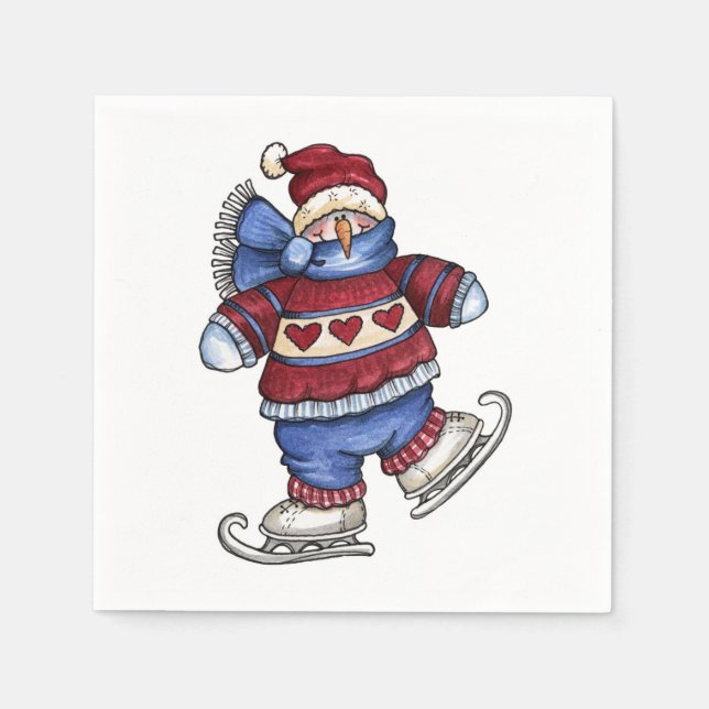Guardanapo De Papel Skating Snowman - Paper Napkins (Frente)