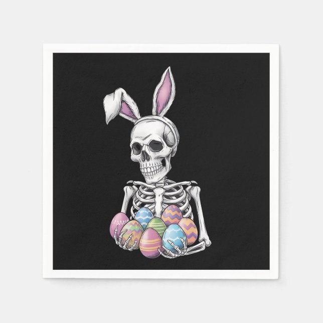 Guardanapo De Papel Skeleton Bunny Segurando Ovos De Páscoa Coelho Eng (Frente)
