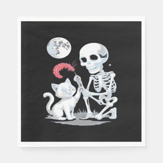 Guardanapo De Papel Skeleton Cat Halloween Engraçado Cute Spooky Essen (Frente)