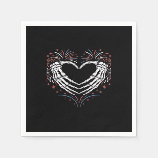 Guardanapo De Papel Skeleton Hand Heart 4th Of Usa Patriotic American (Frente)