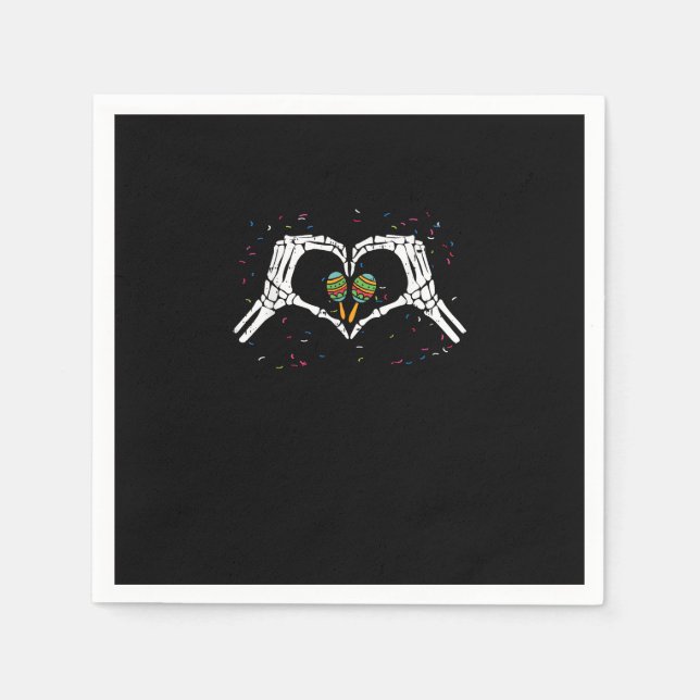 Guardanapo De Papel Skeleton Hand Heart Maracas Cinco De Mayo Mexicano (Frente)