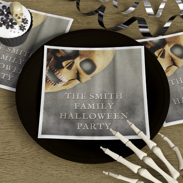 Guardanapo De Papel Skeleton Spookey Personalizado do Partido Hallowee (Halloween Party Spooky Skeleton Skull Personalised Napkins just for you)