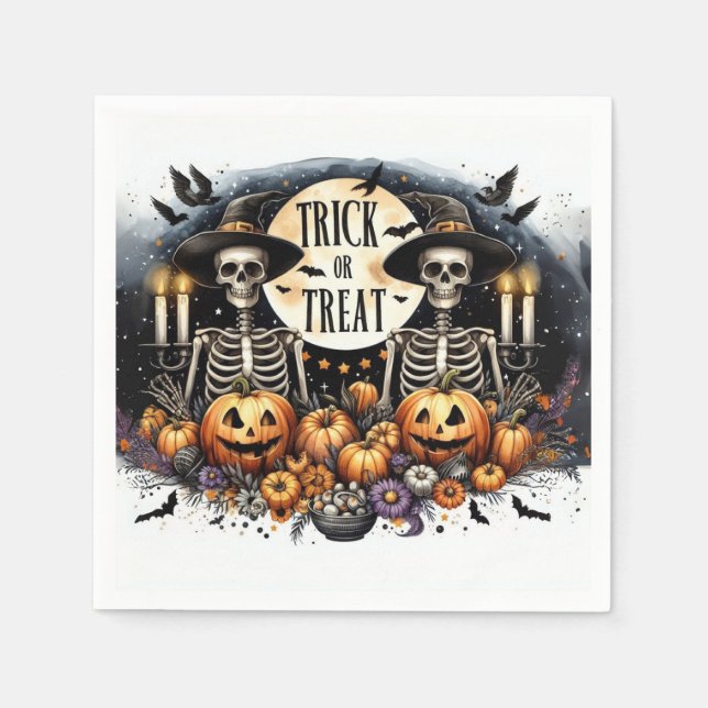 Guardanapo De Papel Skeleton Trick or Treat Party Paper Napkins (Frente)