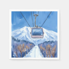 Guardanapo De Papel Ski Gondola Snow Mountain Watercolor