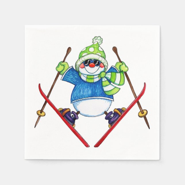 Guardanapo De Papel Skiing Snowman - Paper Napkins (Frente)