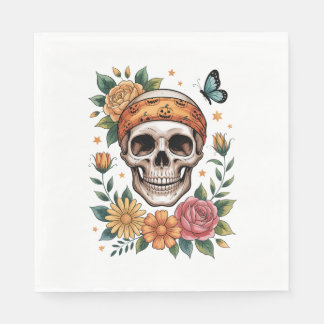 Guardanapo De Papel Skull Floral Halloween Spooky