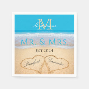 Guardanapo De Papel Sky Blue Beach Wedding 2 Hearts in the Sand