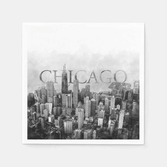 Guardanapo De Papel Skyline Sketch Chicago (Frente)