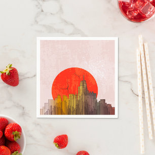 Guardanapo De Papel Skyline Urbano com Cityscape Cinza Vermelho