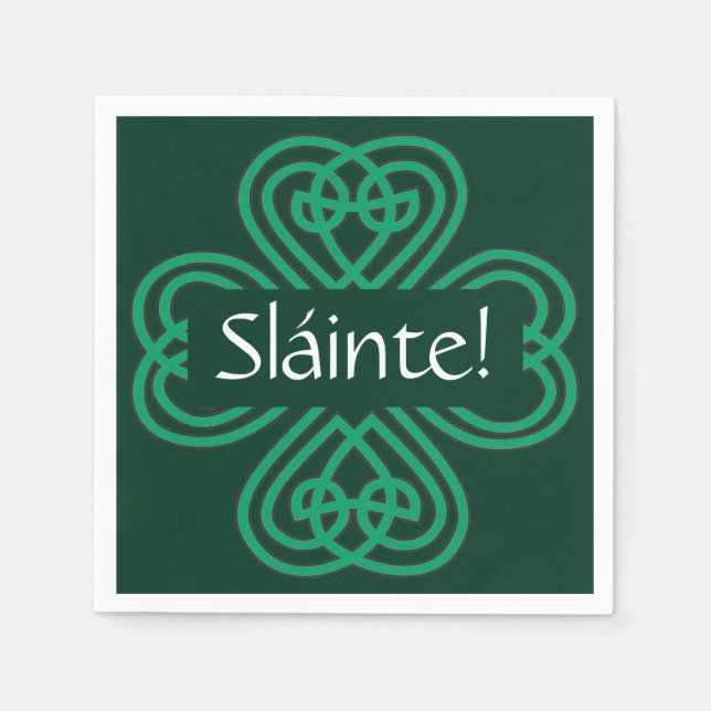 Guardanapo De Papel Sláinte Irish Shamrock Green Celtic Lucky Clover (Frente)