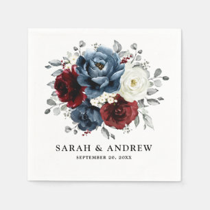 Guardanapo De Papel Slate Blue Burgundy White Ivory Floral Casamento