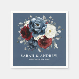 Guardanapo De Papel Slate Blue Burgundy White Ivory Floral Casamento N