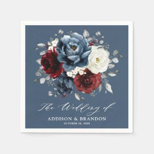 Guardanapo De Papel Slate Blue Burgundy White Ivory Floral Casamento N