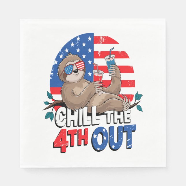 Guardanapo De Papel Sloth Chill o 4º dos EUA Patrióticos (Frente)