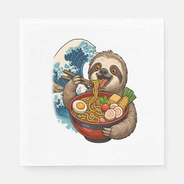 Guardanapo De Papel Sloth Eating Japonês Ramen (Frente)