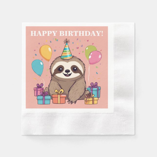 Guardanapo De Papel Sloth Girl Happy Birthday Pink Personalizado (Frente)