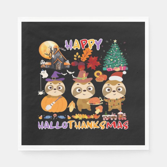 Guardanapo De Papel Sloth Happy Hallothanksmas - Dia de as Bruxas engr (Frente)