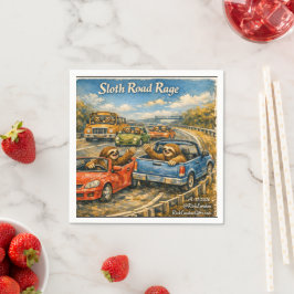 Guardanapo De Papel Sloth Road Rage – Rockwell‑Inspired Watercolor Car